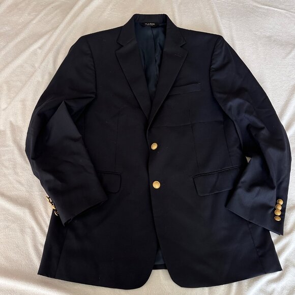 Jos A Bank Jacket Mens 40 Wool Navy Blazer Sport Coat Gold Buttons Classic Fit - Picture 1 of 12